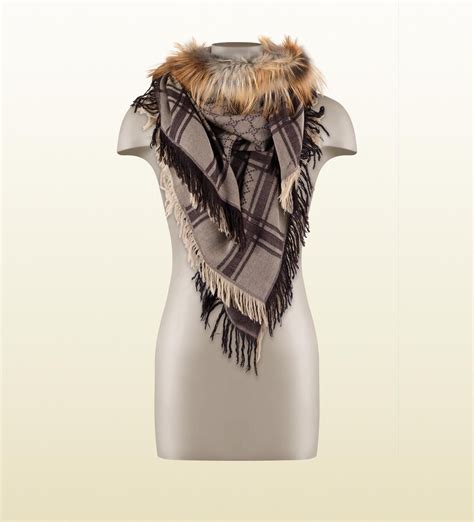 designer head scarf gucci|gucci scarf with fur trim.